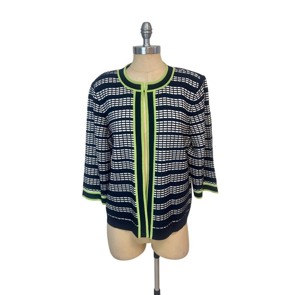 Ming Wang Navy White Acrylic Cardigan Jacket Large